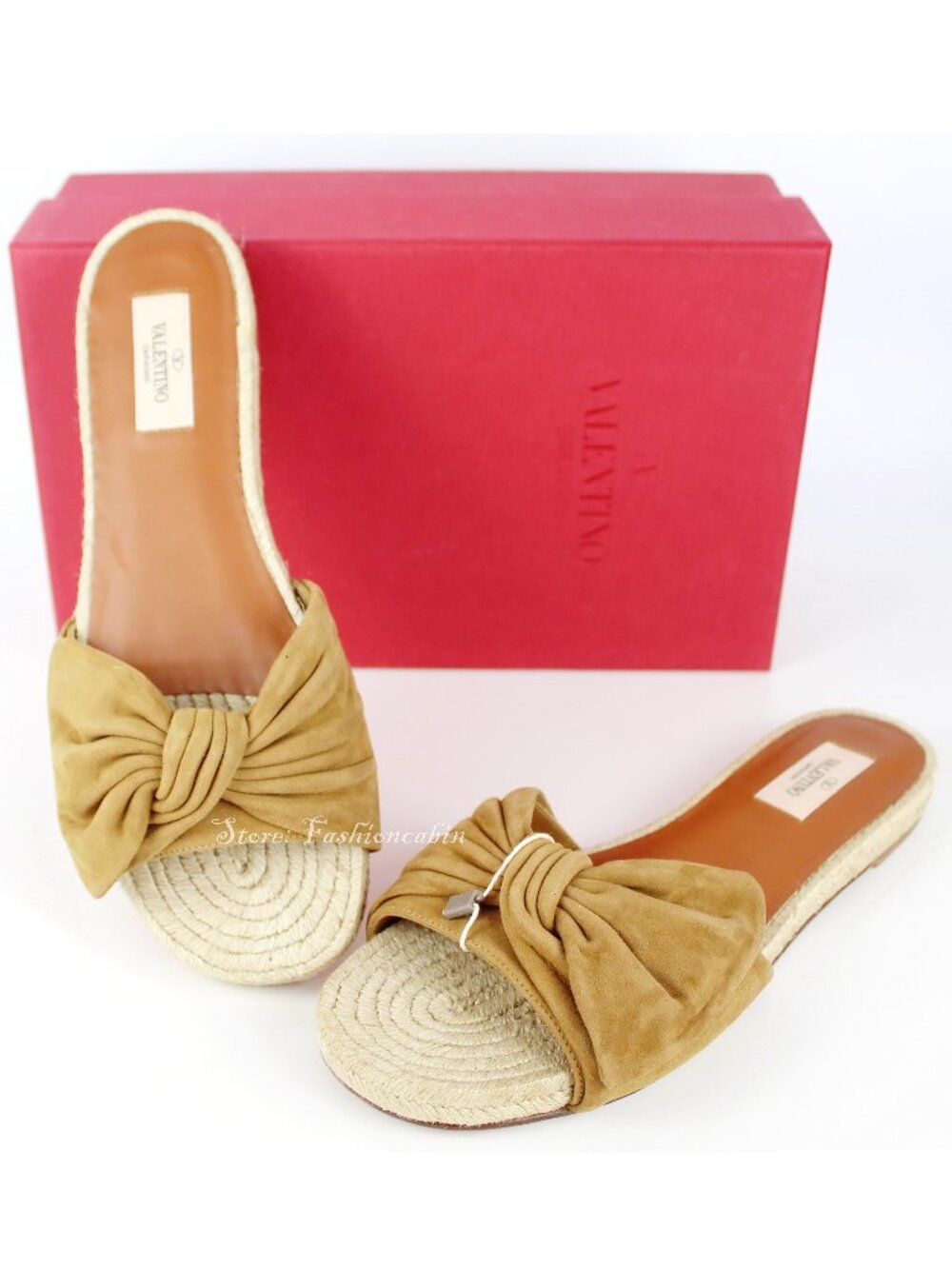 NEW VALENTINO GARAVANI Bow Jute Slip On Suede Slide Sandals, EU 39.5